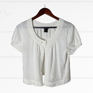 Ann Taylor Cropped Cardigan White Cotton With Button Women’s Medium